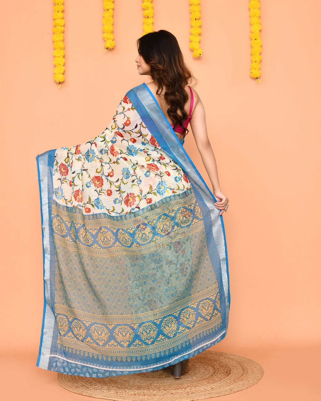 Piyari Fashion Women's Off White Printed Cotton Saree With Zari Border - Distacart