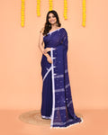 Piyari Fashion Soft Mul Cotton Blue Jamdani Saree With Net Tassels - Distacart