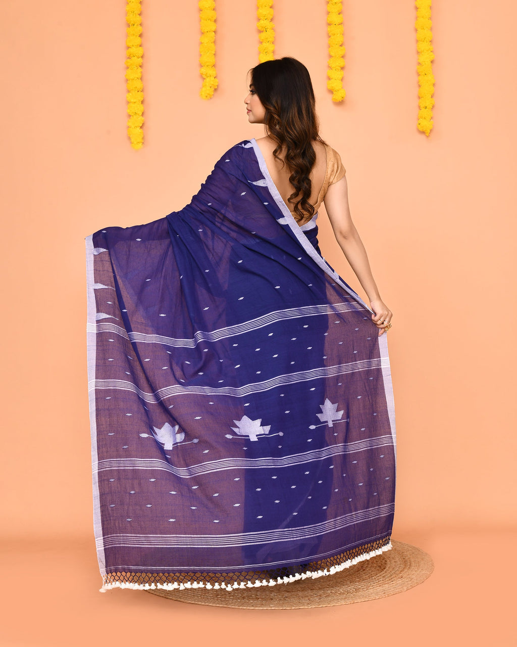 Piyari Fashion Soft Mul Cotton Blue Jamdani Saree With Net Tassels - Distacart