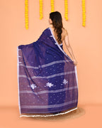 Piyari Fashion Soft Mul Cotton Blue Jamdani Saree With Net Tassels - Distacart