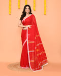 Piyari Fashion Soft Mul Cotton Red Jamdani Saree With Net Tassels - Distacart