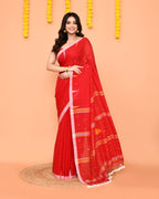 Piyari Fashion Soft Mul Cotton Red Jamdani Saree With Net Tassels - Distacart