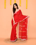 Piyari Fashion Soft Mul Cotton Red Jamdani Saree With Net Tassels - Distacart