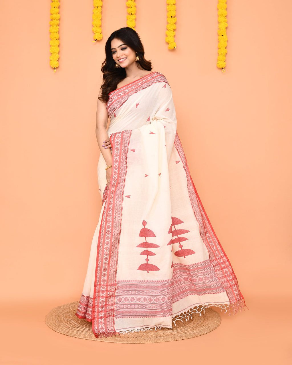 Piyari Fashion Women's White Cotton Handloom Jamdani Saree - Distacart