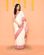 Piyari Fashion Women's White Cotton Handloom Jamdani Saree - Distacart
