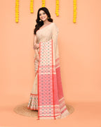 Piyari Fashion Women's Beige Cotton Handloom Saree With Tassels - Distacart