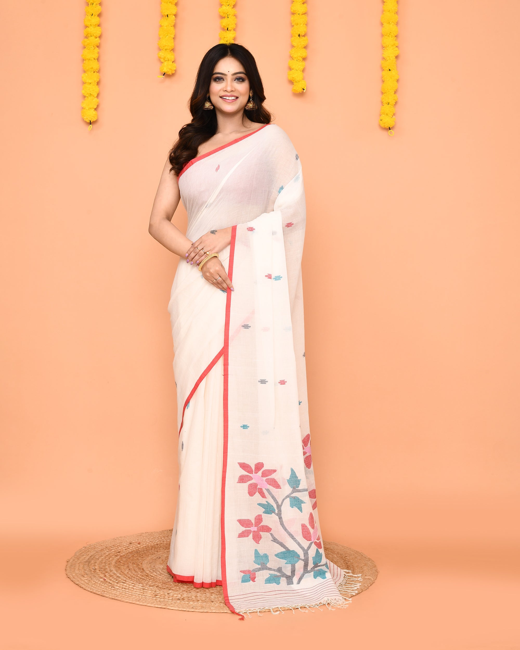 Piyari Fashion Women's White Cotton Jamdani Saree - Distacart