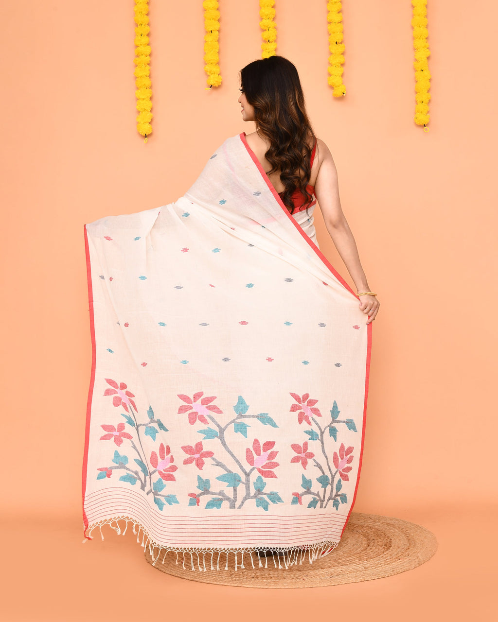 Piyari Fashion Women's White Cotton Jamdani Saree - Distacart