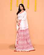 Piyari Fashion Women's White Cotton Handloom Saree With Tassels - Distacart