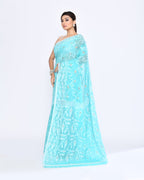 Piyari Fashion Women's Aqua Embellished Cotton Blend Jamdani Saree - Distacart