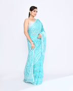 Piyari Fashion Women's Aqua Embellished Cotton Blend Jamdani Saree - Distacart
