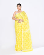 Piyari Fashion Women's Yellow Embellished Cotton Blend Jamdani Saree - Distacart