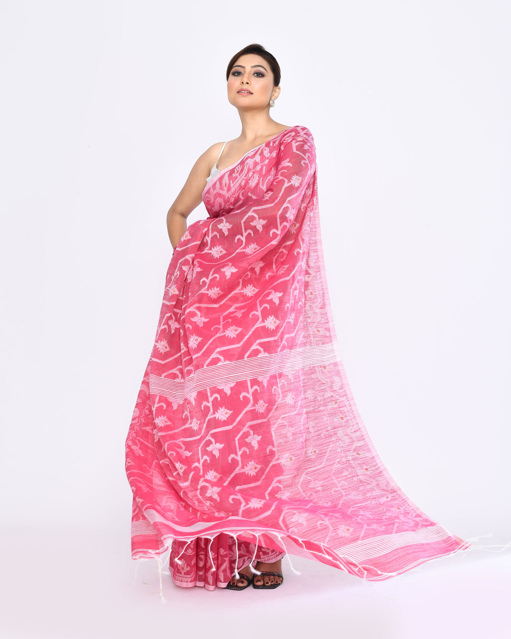 Piyari Fashion Women's Pink Embellished Cotton Blend Jamdani Saree - Distacart