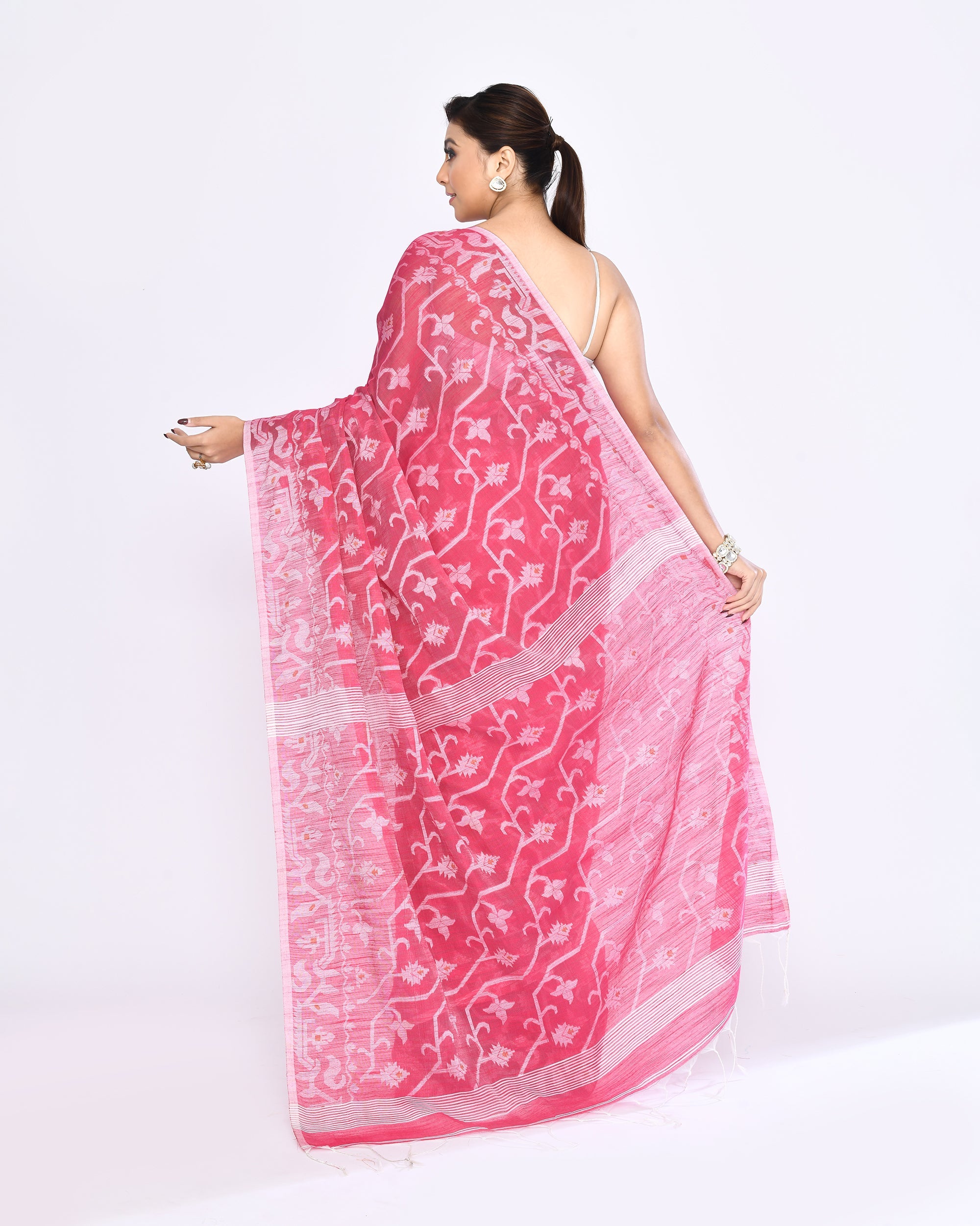 Piyari Fashion Women's Pink Embellished Cotton Blend Jamdani Saree - Distacart
