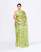 Piyari Fashion Women's Moss Green Embellished Cotton Blend Jamdani Saree - Distacart