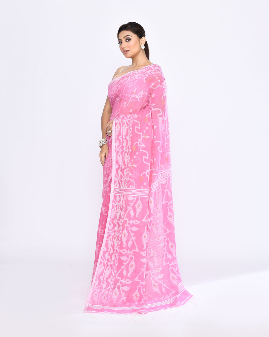 Piyari Fashion Women's Pink Embellished Cotton Blend Jamdani Saree - Distacart