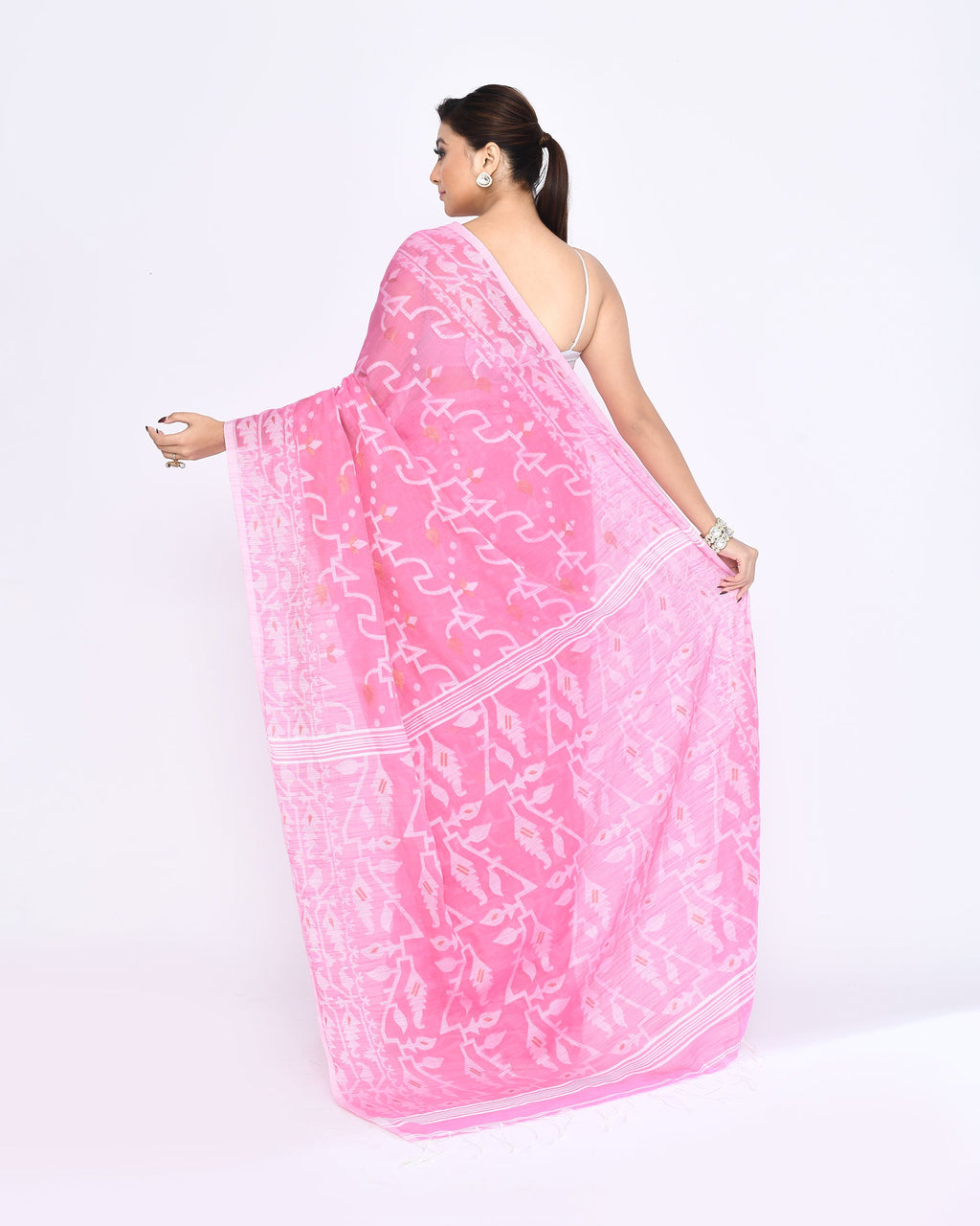 Piyari Fashion Women's Pink Embellished Cotton Blend Jamdani Saree - Distacart