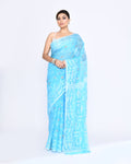 Piyari Fashion Women's Turquoise Embellished Cotton Blend Jamdani Saree - Distacart