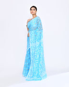 Piyari Fashion Women's Turquoise Embellished Cotton Blend Jamdani Saree - Distacart