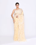 Piyari Fashion Women's Cream Embellished Cotton Blend Jamdani Saree - Distacart