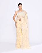 Piyari Fashion Women's Cream Embellished Cotton Blend Jamdani Saree - Distacart