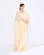 Piyari Fashion Women's Cream Embellished Cotton Blend Jamdani Saree - Distacart