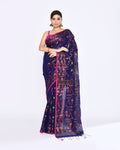 Piyari Fashion Women's Blue Embellished Cotton Blend Jamdani Saree - Distacart