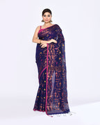 Piyari Fashion Women's Blue Embellished Cotton Blend Jamdani Saree - Distacart