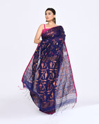 Piyari Fashion Women's Blue Embellished Cotton Blend Jamdani Saree - Distacart
