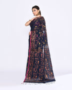 Piyari Fashion Women's Navy Blue Embellished Cotton Blend Jamdani Saree - Distacart