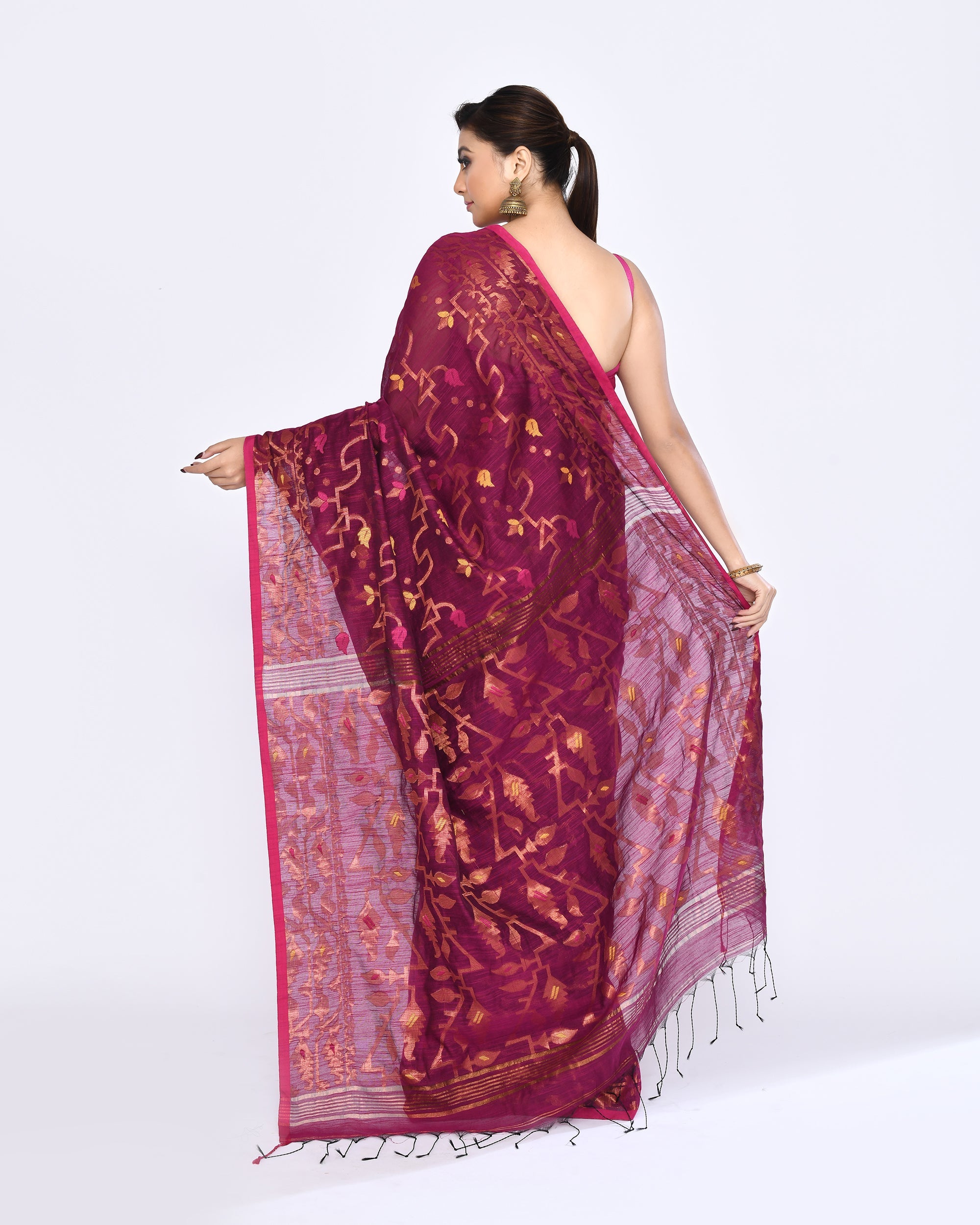 Piyari Fashion Women's Pink Embellished Cotton Blend Jamdani Saree - Distacart
