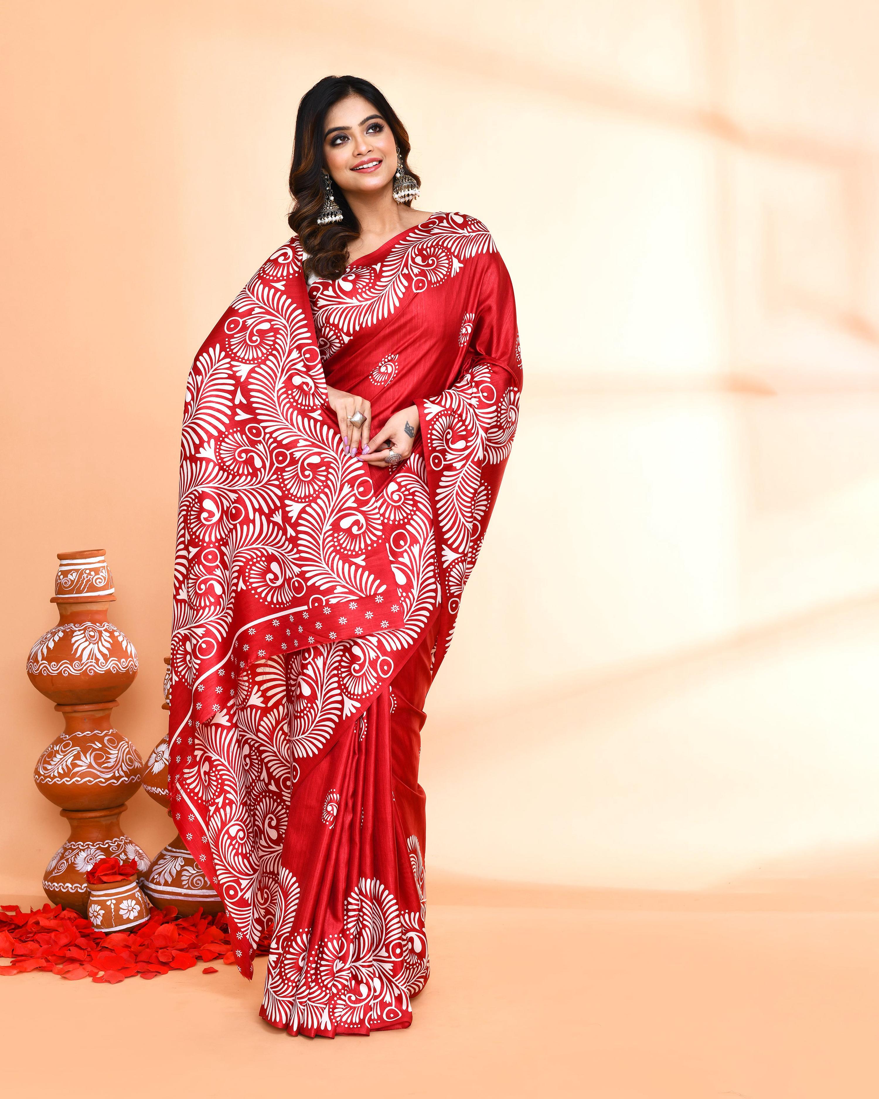 Piyari Fashion PIyari Fashion Maroon Printed Saree With Blouse - Distacart