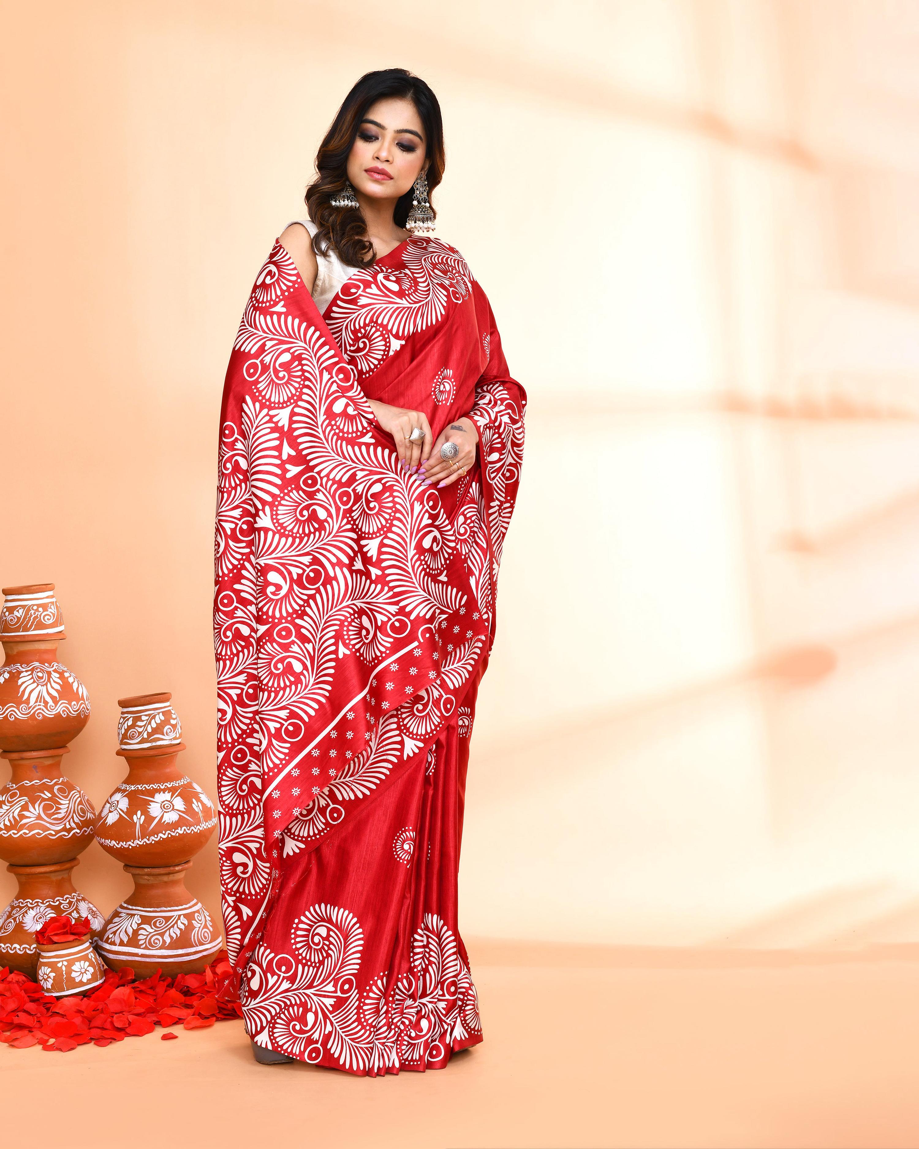 Piyari Fashion PIyari Fashion Maroon Printed Saree With Blouse - Distacart