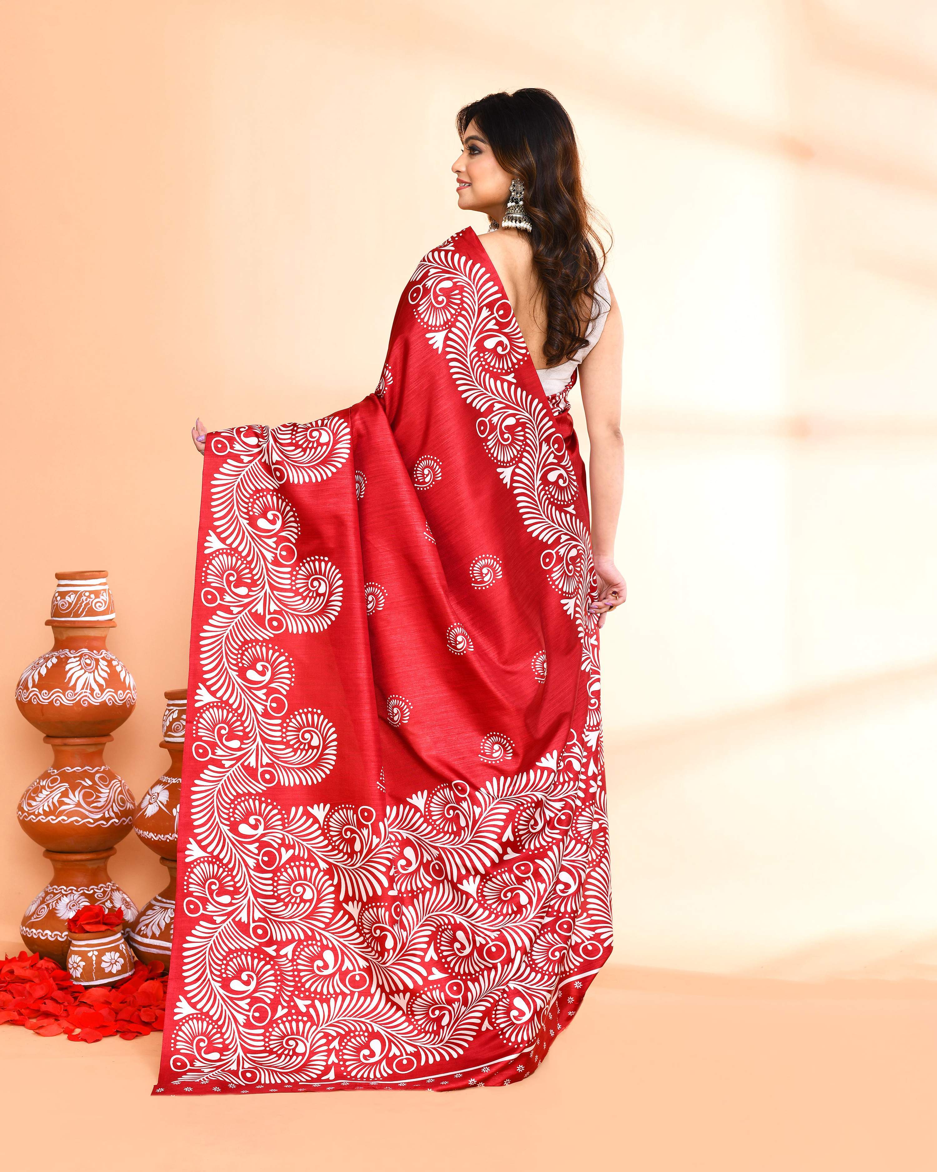 Piyari Fashion PIyari Fashion Maroon Printed Saree With Blouse - Distacart
