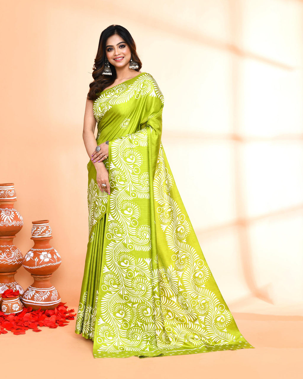 Piyari Fashion PIyari Fashion Olive Printed Saree With Blouse - Distacart