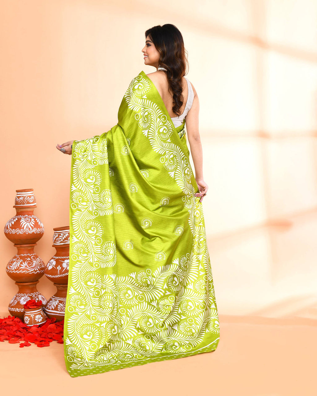 Piyari Fashion PIyari Fashion Olive Printed Saree With Blouse - Distacart