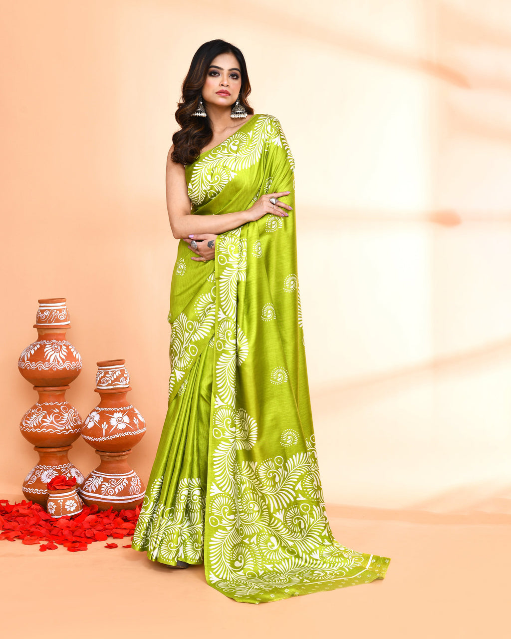 Piyari Fashion PIyari Fashion Olive Printed Saree With Blouse - Distacart