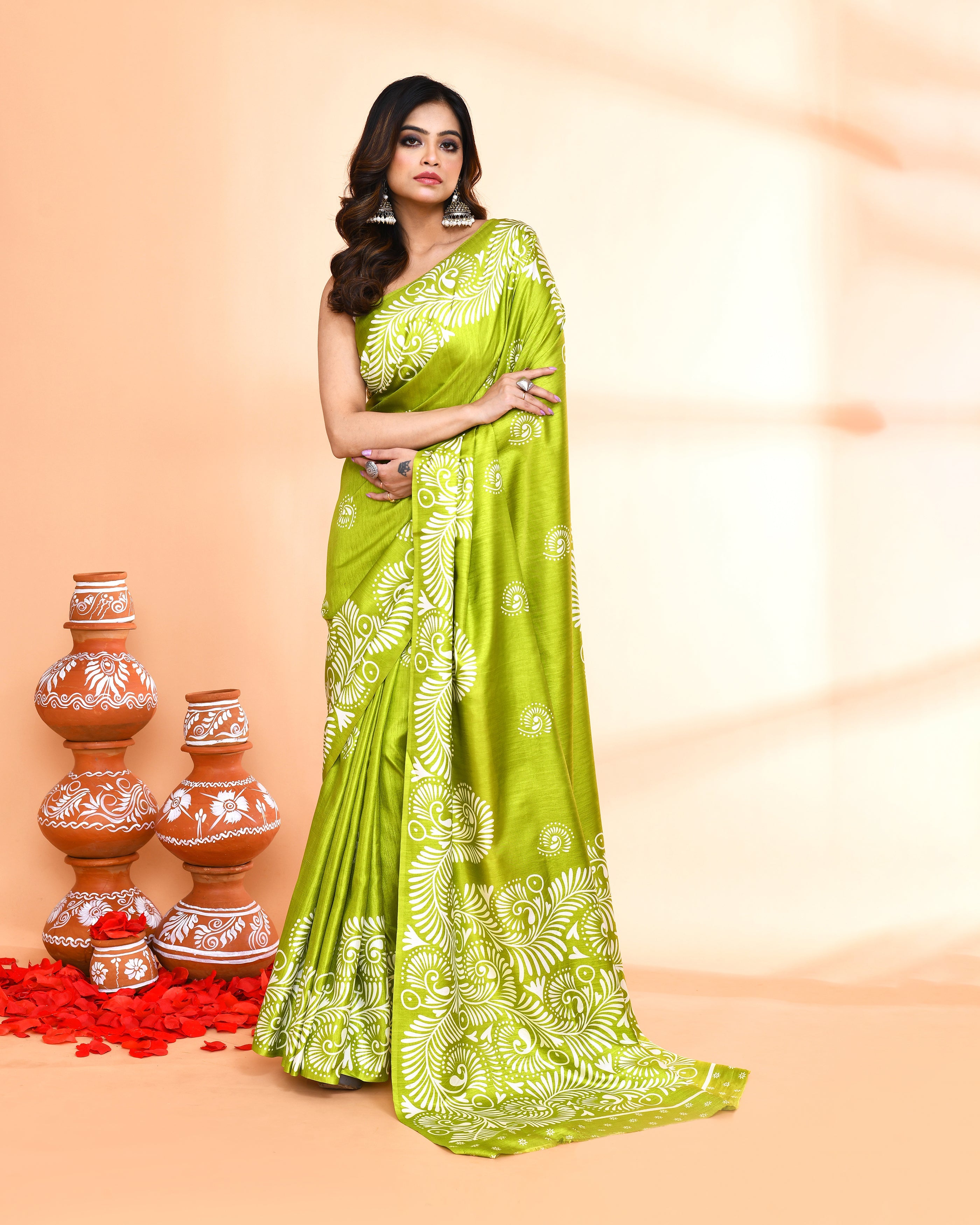 Piyari Fashion PIyari Fashion Olive Printed Saree With Blouse - Distacart