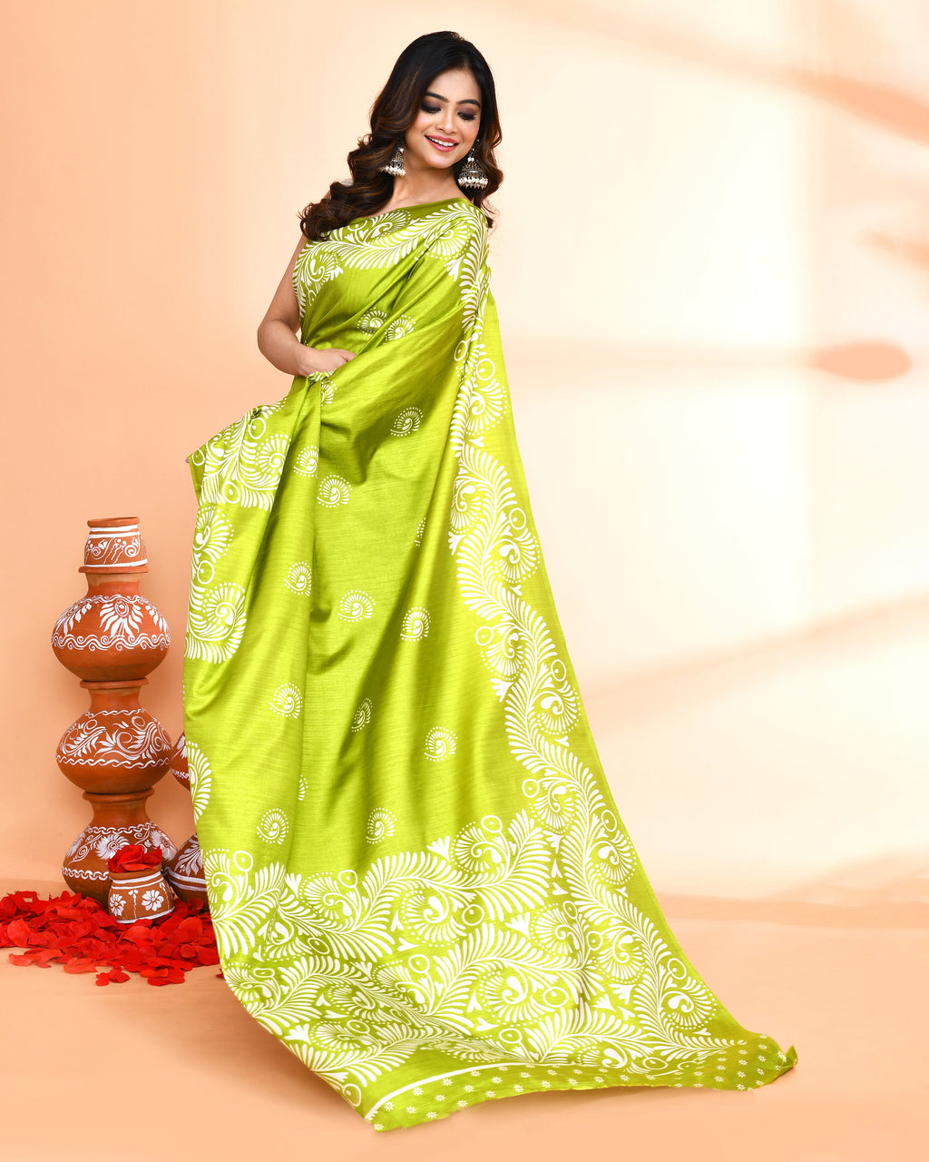 Piyari Fashion PIyari Fashion Olive Printed Saree With Blouse - Distacart