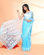 Piyari Fashion Women`s Aqua Hand Work Art Silk Jamdani Saree With Blouse - Distacart