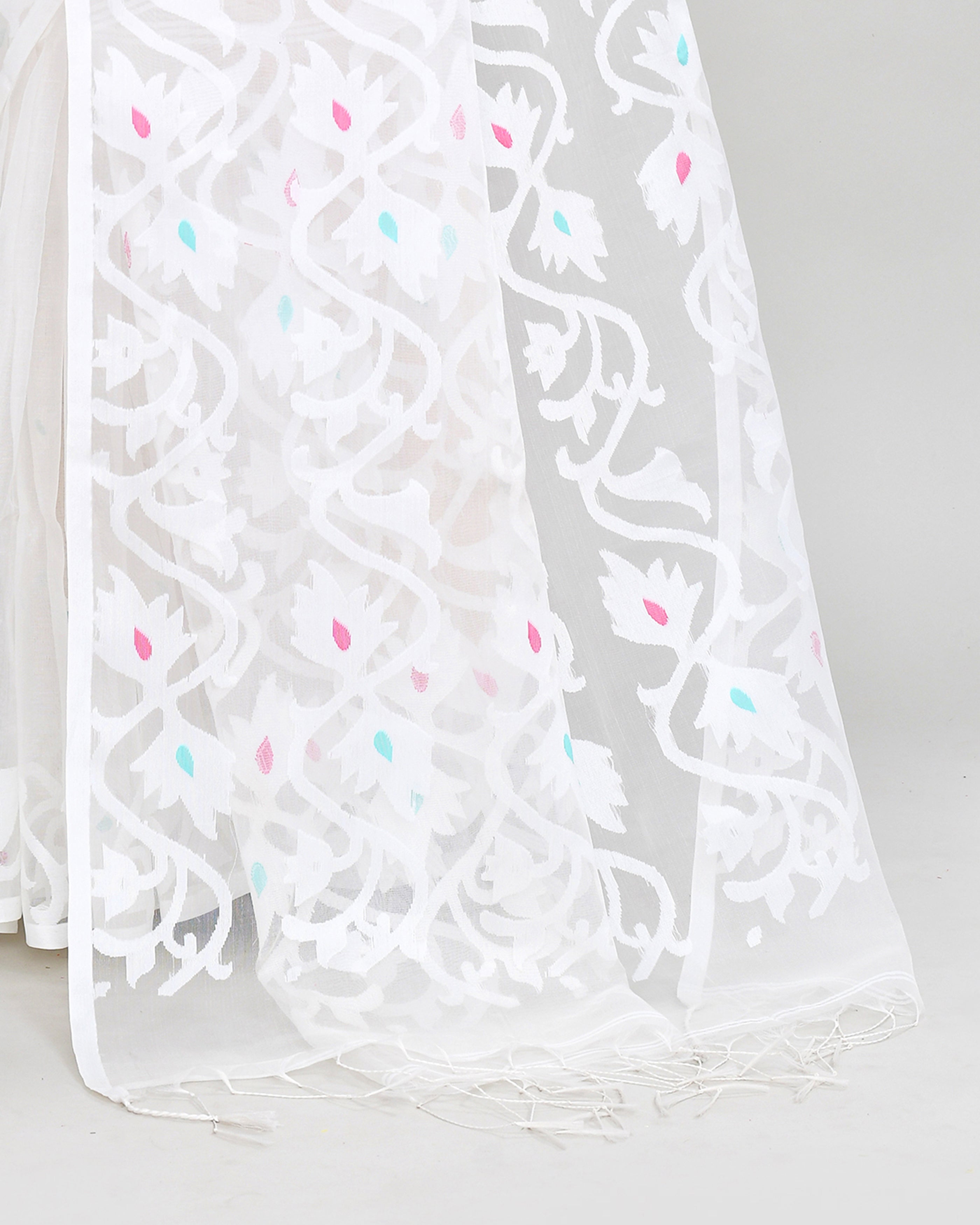 Piyari Fashion Women`s White Hand Work Art Silk Jamdani Saree With Blouse - Distacart