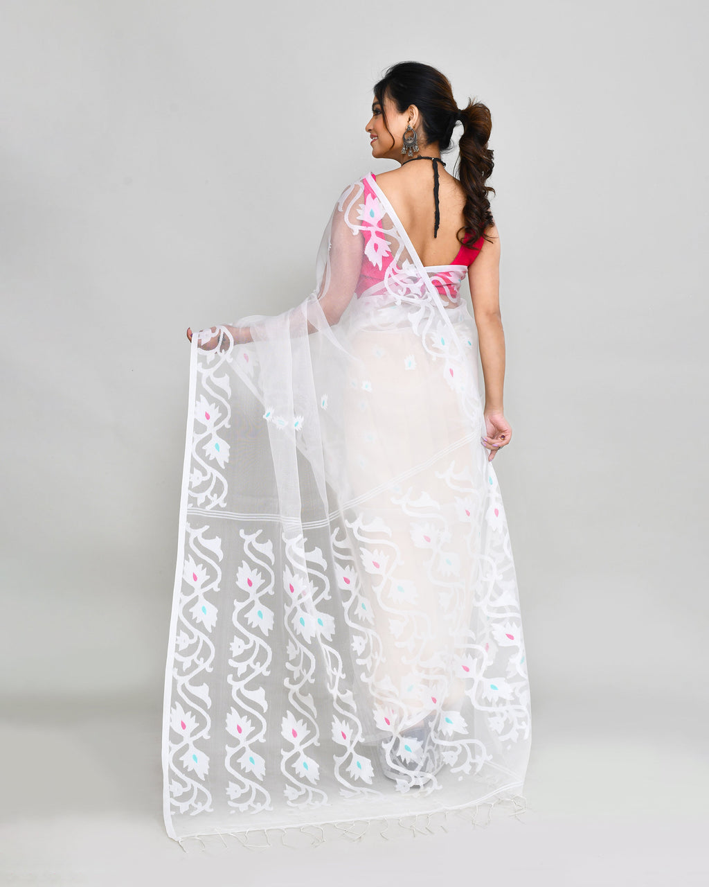 Piyari Fashion Women`s White Hand Work Art Silk Jamdani Saree With Blouse - Distacart