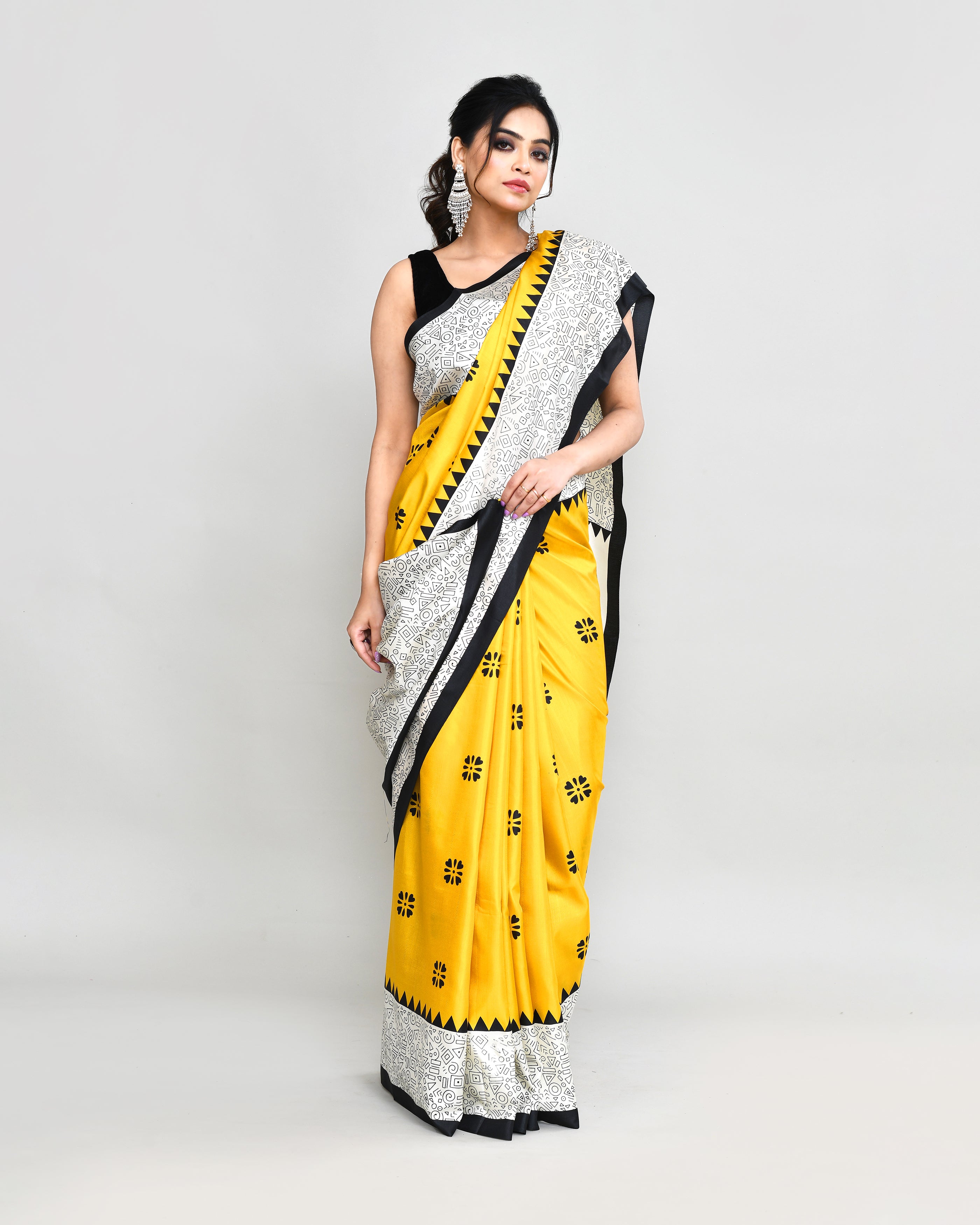 Piyari Fashion PIyari Fashion Golden Printed Saree With Blouse - Distacart