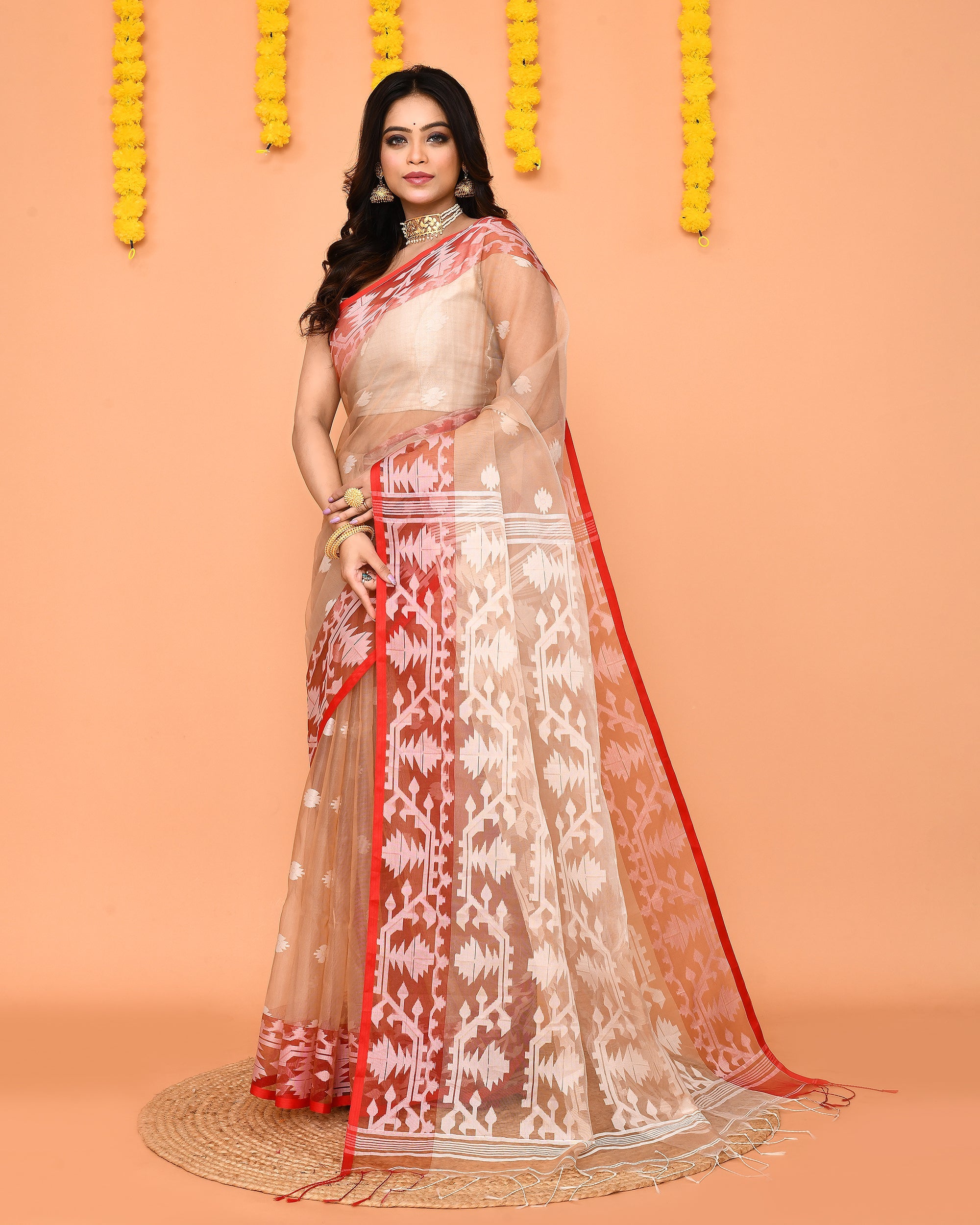 Piyari Fashion Women's Tan Resham Silk Jamdani Saree - Distacart