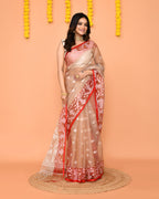 Piyari Fashion Women's Tan Resham Silk Jamdani Saree - Distacart