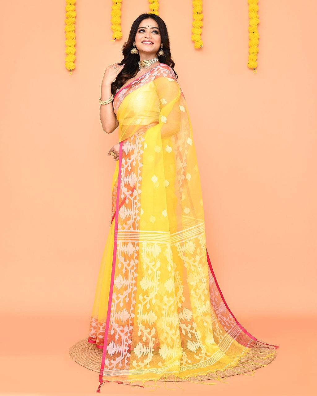 Piyari Fashion Women's Yellow Resham Silk Jamdani Saree - Distacart