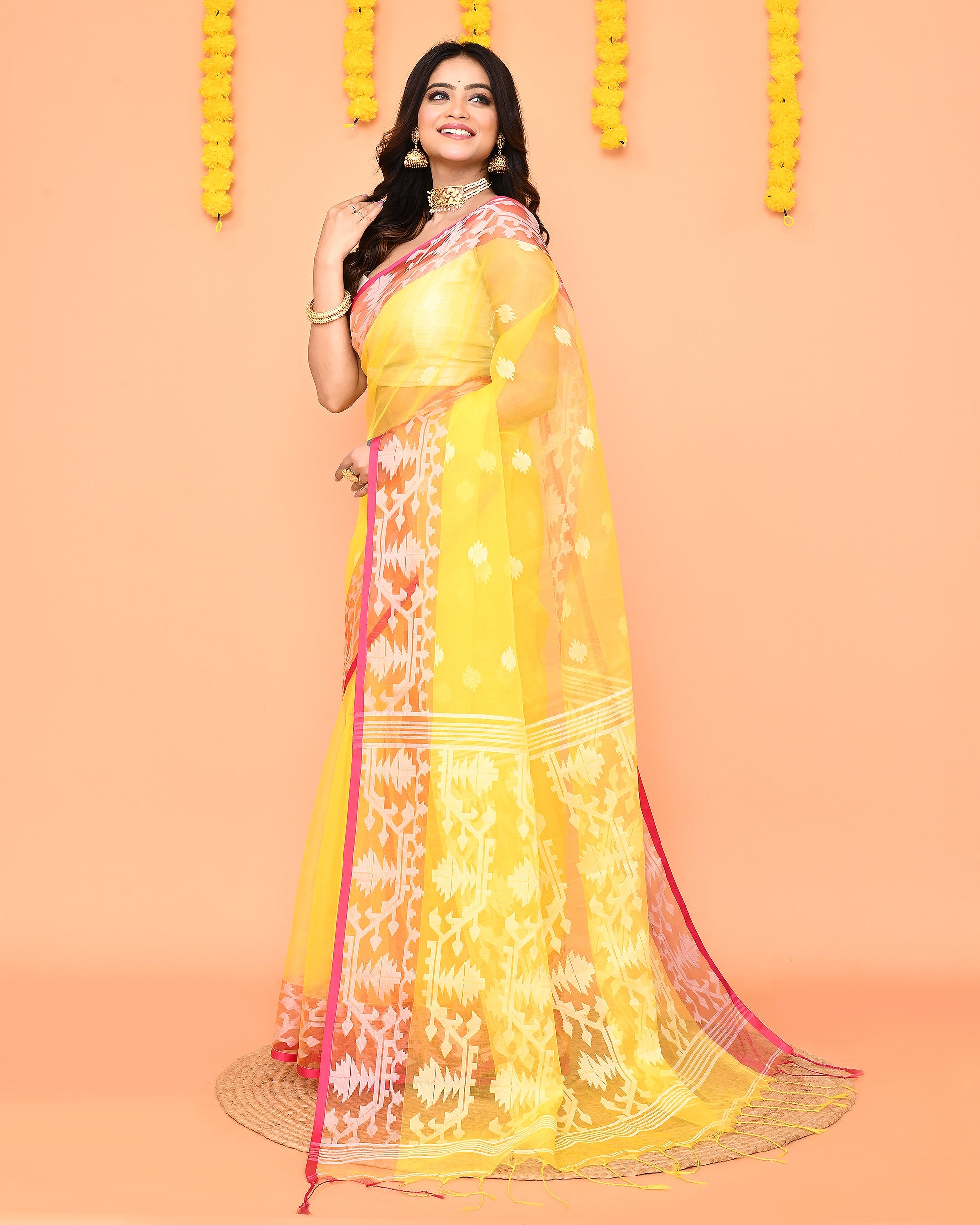 Piyari Fashion Women's Yellow Resham Silk Jamdani Saree - Distacart