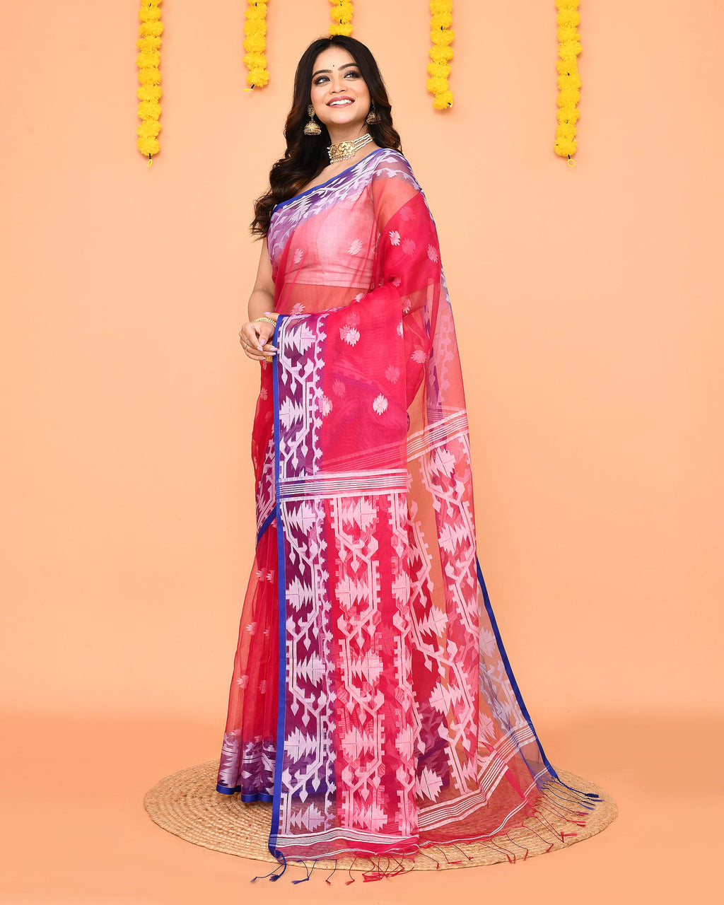 Piyari Fashion Women's Rani Pink Resham Silk Jamdani Saree - Distacart