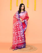 Piyari Fashion Women's Rani Pink Resham Silk Jamdani Saree - Distacart
