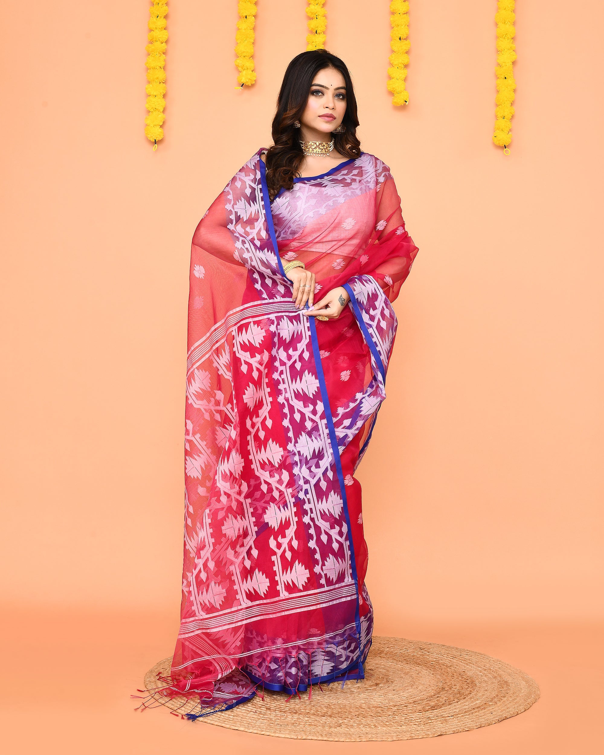 Piyari Fashion Women's Rani Pink Resham Silk Jamdani Saree - Distacart